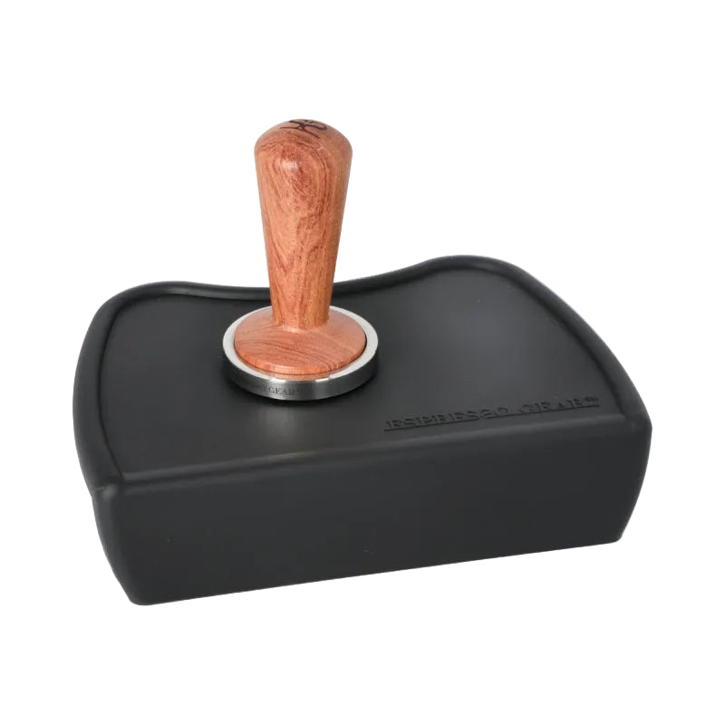 Espresso Gear Edge Tamping Mat Shown With Coffee Tamper, Product Colour Black