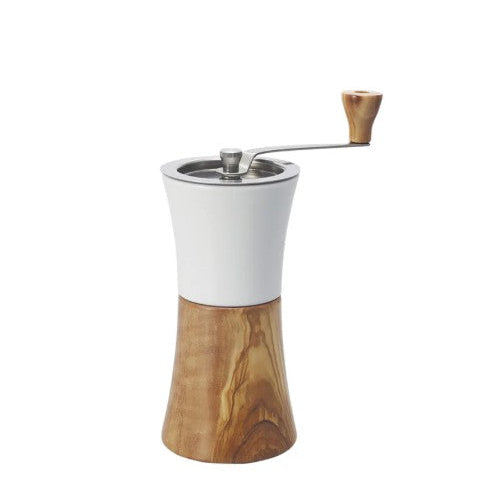Hario Ceramic Olive Wood Coffee Grinder Front Facing View