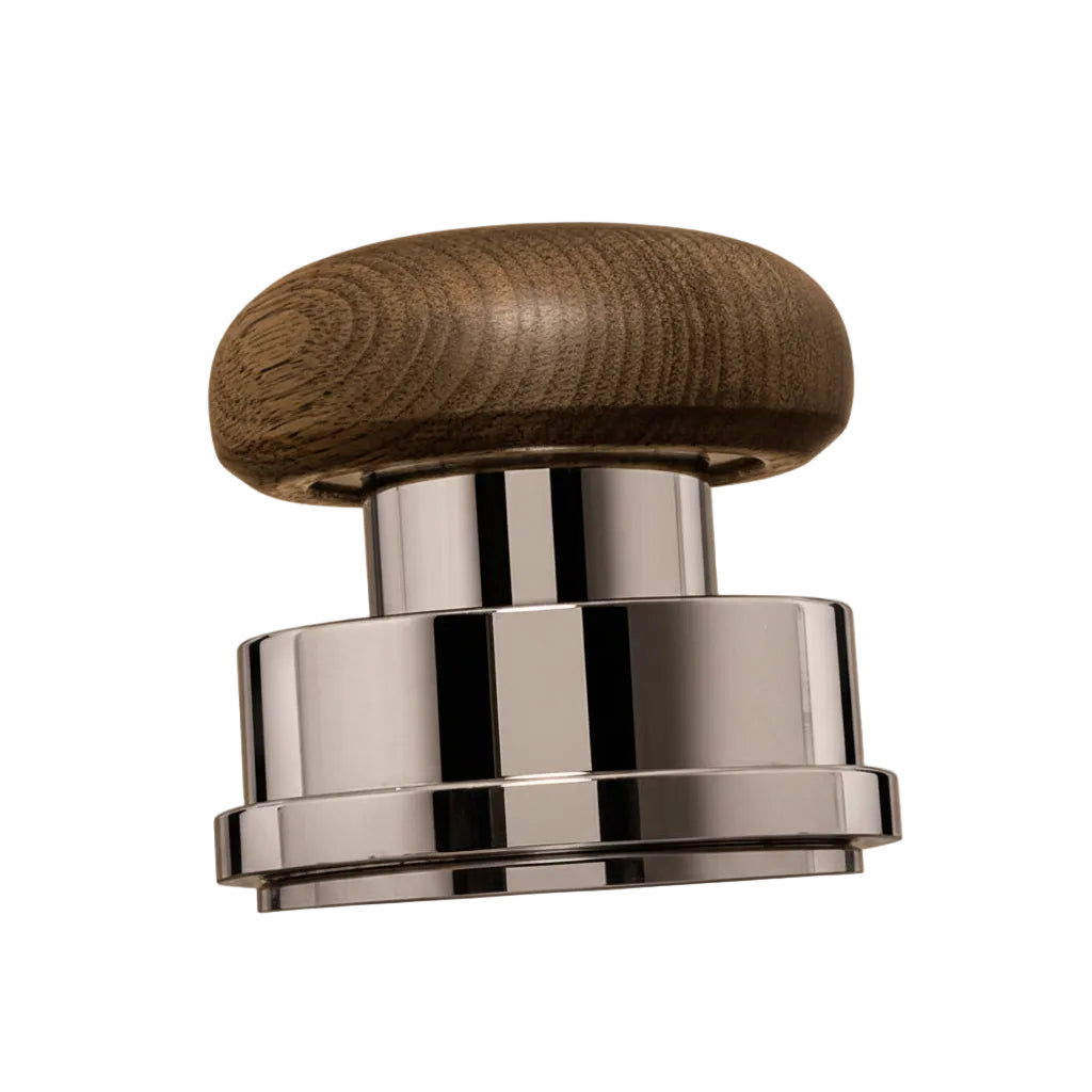 Timemore Pucks Calibrated Tamper Product Close up View Wooden Top