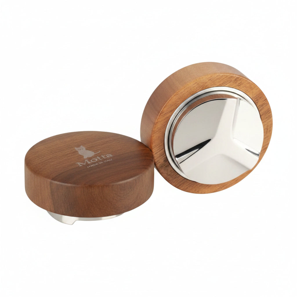 Motta Coffee Levelling Tool Wood Product Shown in Two Sections