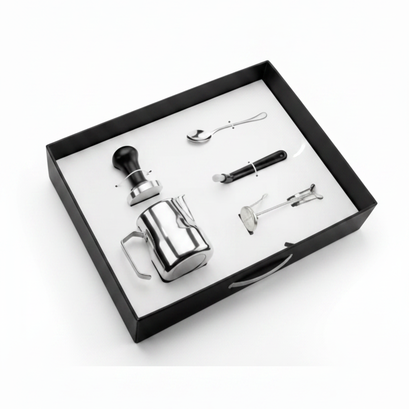 Motta Napoli Barista Kit Open Presentation Box Showing Included Items